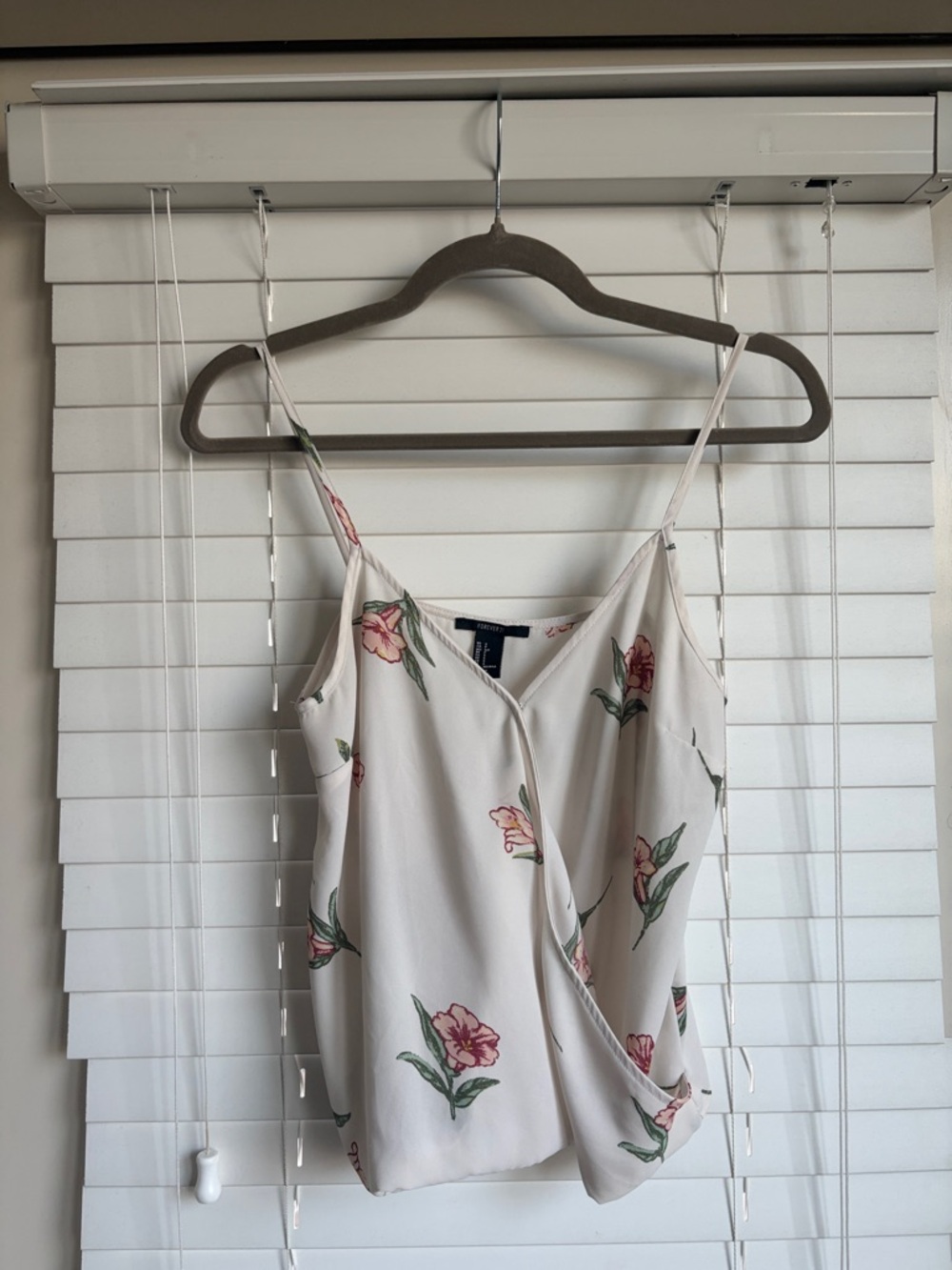 Forever 21 Cream Floral Cami with Pink & Green Accents